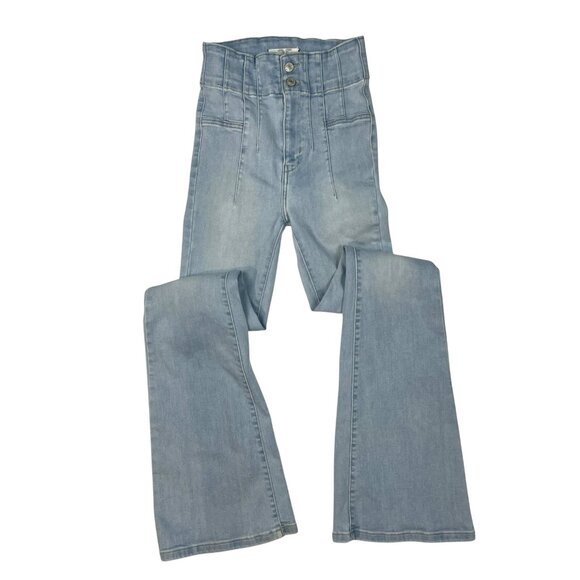 We The Free People Jayde Flare Jeans Size 25 Waist High Rise WashedOut OB1184972 - Picture 2 of 14